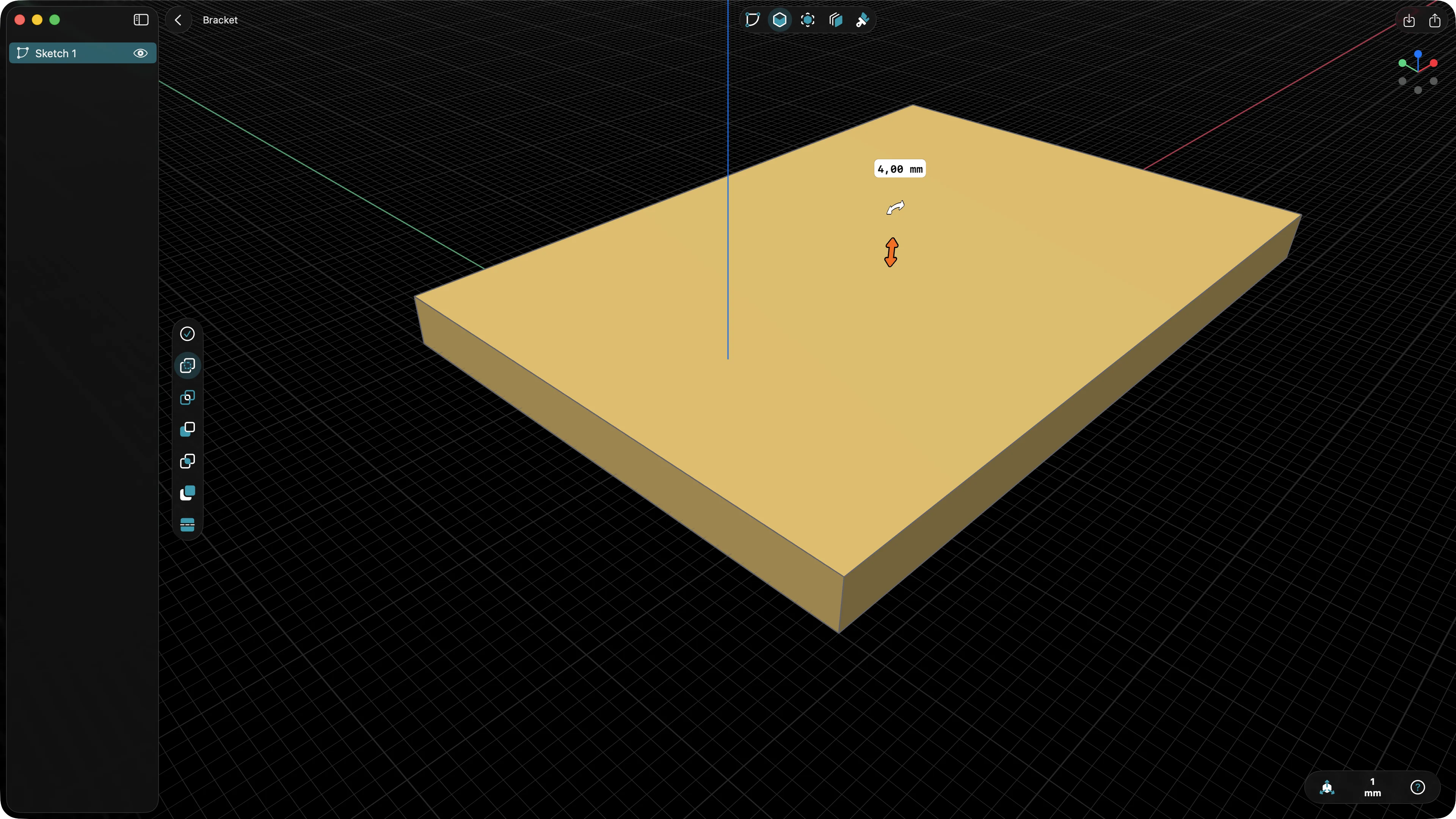 Extruding the wall plate of the bracket in PixyCAD